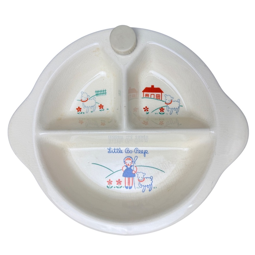 Vintage‎ Little Bo Peep Divided Baby Toddler Plate 1948 Nursery Rhyme Ceramic